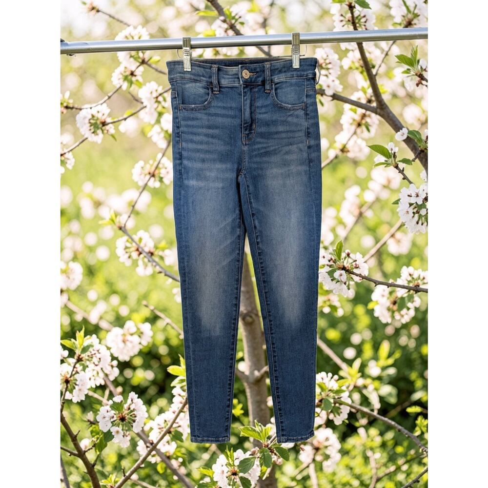 American Eagle Womens Jegging Stretch Stressed Jeans Size 4 Blue Denim 28X29